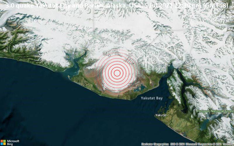 3.0 quake Yakutat City and Parish, Alaska, USA, 5 Jul 2021 12:30 pm (GMT -8)