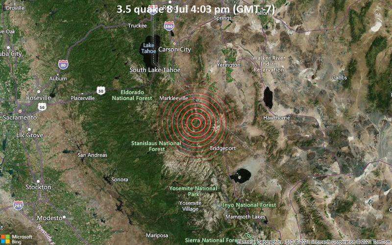 Leichtes Erdbeben der Stärke 3.5 - Mono County, Kalifornien, 79 km südlich von Carson City, Nevada, USA, am Donnerstag,  8. Jul 2021 um 16:03 Lokalzeit
