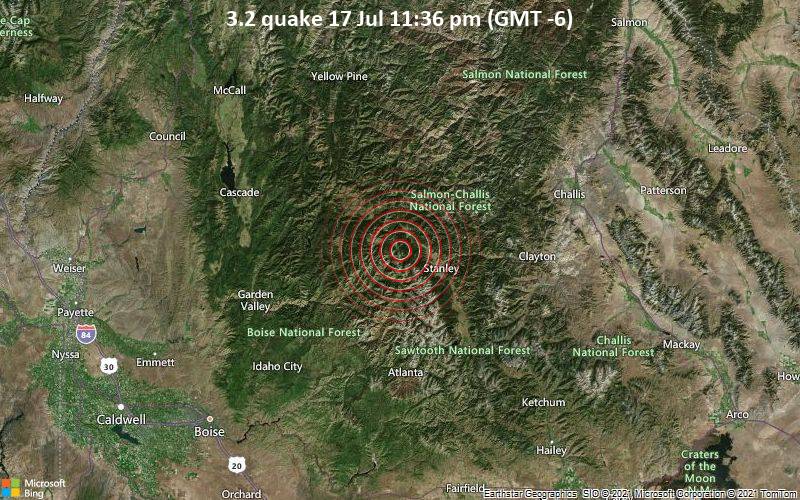Leichtes Erdbeben der Stärke 3.2 - Boise County, 112 km nordöstlich von Boise, Ada County, Idaho, USA, am Samstag, 17. Jul 2021 um 23:36 Lokalzeit