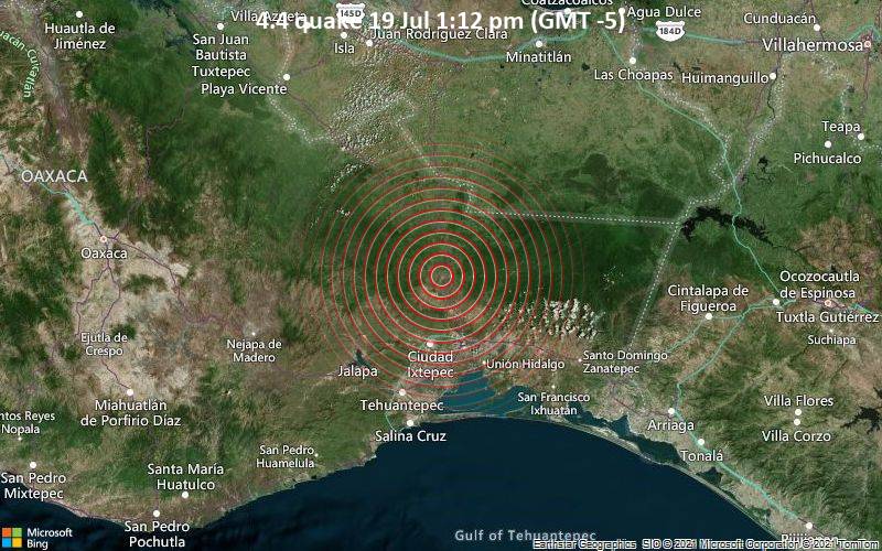 An earthquake measuring 4.4 on the Richter scale was reported 2 km northwest of Matias Romero, Mexico / VolcanoDiscovery