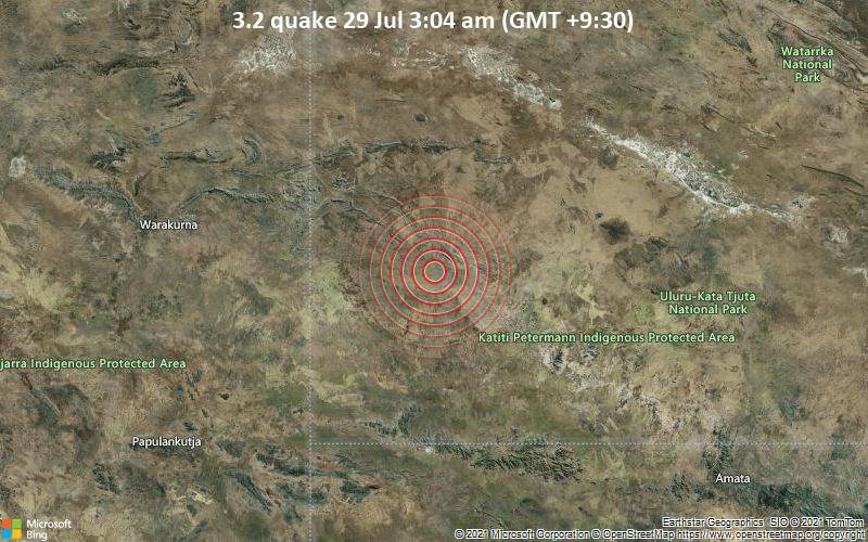 A small tremor measuring 3.2 on the Richter scale was just reported 41 miles southeast of the Docker River, Australia / VolcanoDiscovery