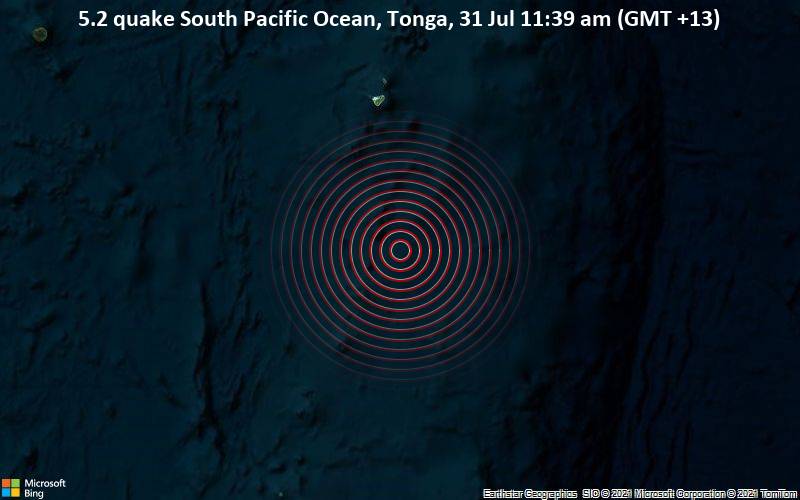 5.2 quake South Pacific Ocean, Tonga, 31 Jul 11:39 am (GMT +13)