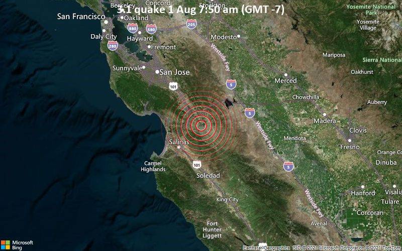 Small Magnitude 3 1 Quake Hits 1 Miles Northwest Of Hollister California United States In The Morning Volcanodiscovery