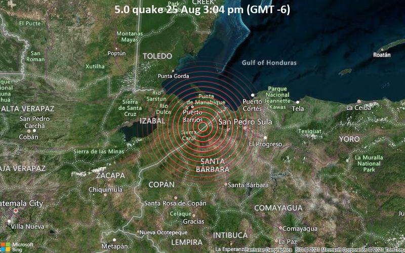 Magnitude 5 0 Earthquake Strikes Near San Pedro Sula Departamento De Cortes Honduras Volcanodiscovery