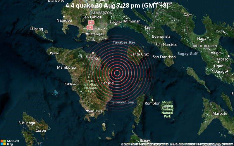 Quake Info Light Mag 4 4 Earthquake Philippine Sea 16 Km East Of Pinamalayan Philippines On Monday Aug 30 2021 7 28 Pm Gmt 8 14 User Experience Reports Volcanodiscovery