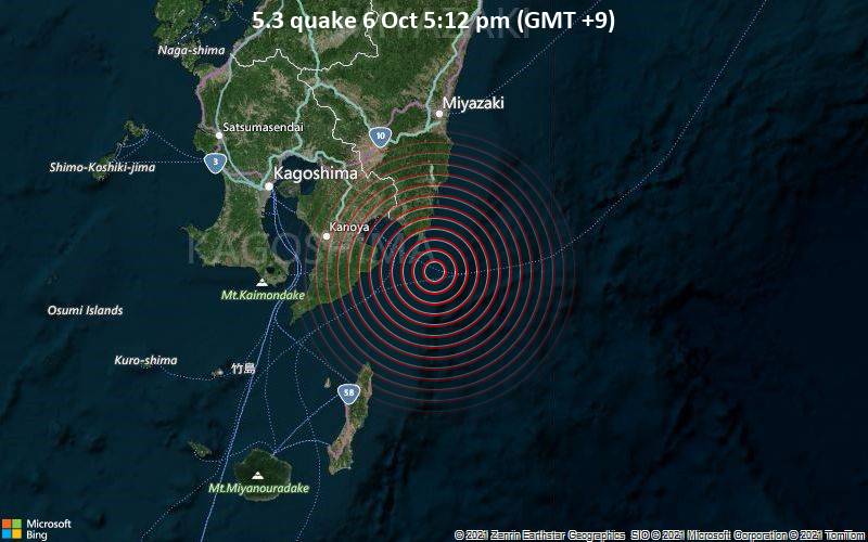 5.3 quake 6 Oct 5:12 pm (GMT +9)