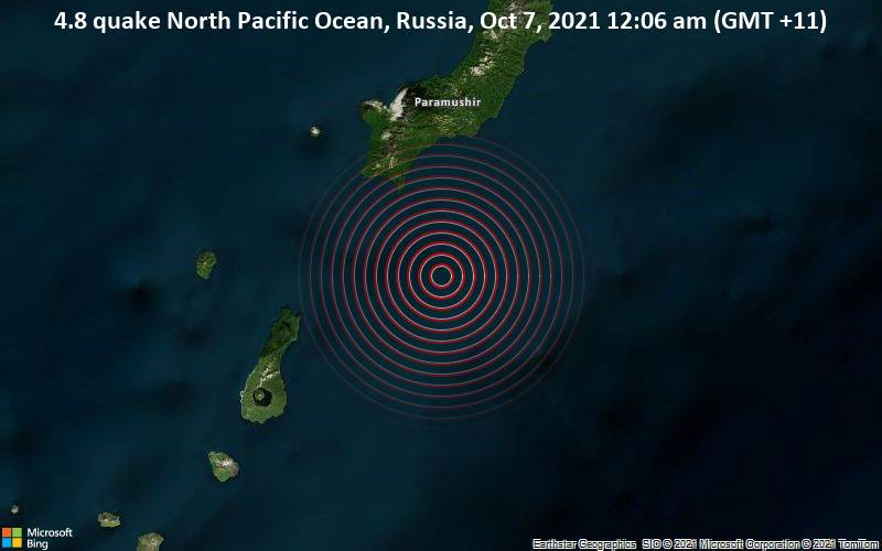 4.8 quake North Pacific Ocean, Russia, Oct 7, 2021 12:06 am (GMT +11)