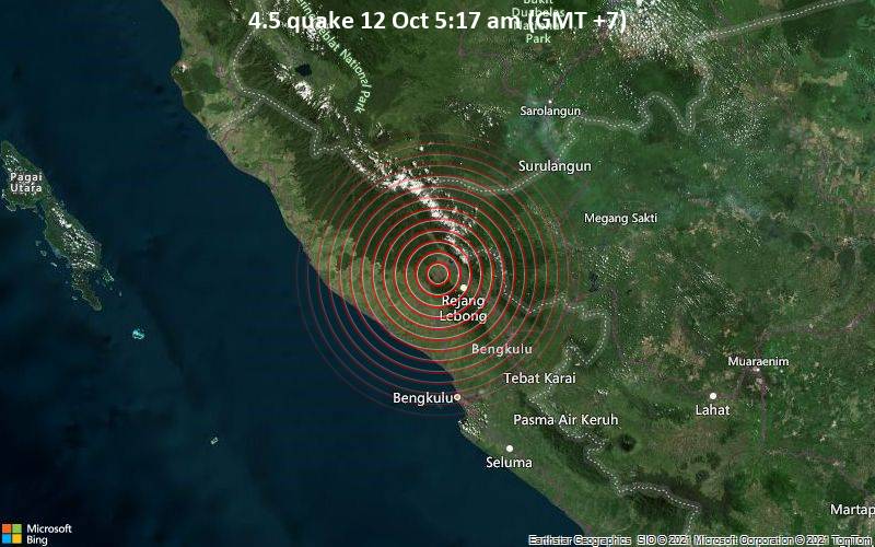 moderate magnitude 4 5 quake hits 52 km northwest of curup indonesia early morning volcanodiscovery