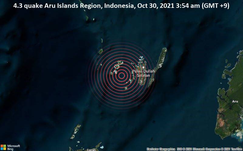 4.3 quake Aru Islands Region, Indonesia, Oct 30, 2021 3:54 am (GMT +9)