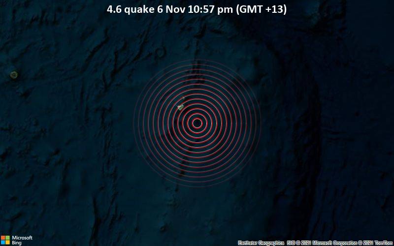 Leichtes Erdbeben der Stärke 4.6 - South Pacific Ocean, 28 km südöstlich von Hihifo, Niuas, Tonga, am Samstag,  6. Nov 2021 um 22:57 Lokalzeit