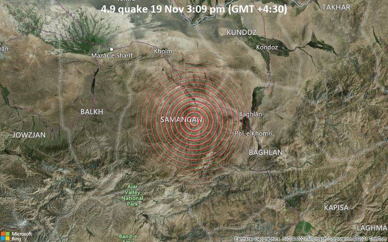 4.9 quake 19 Nov 3:09 pm (GMT +4:30)