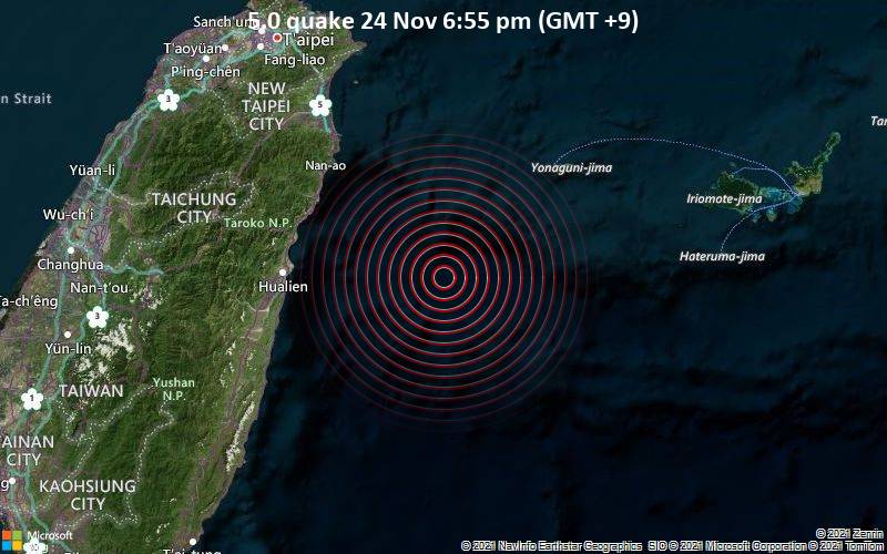 5.0 quake 24 Nov 6:55 pm (GMT +9)