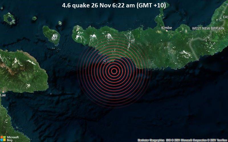 Moderates Erdbeben der Stärke 4.6 - Solomon Sea, 49 km westlich von Kandrian, Papua-Neuguinea, am Freitag, 26. Nov 2021 um 06:22 Lokalzeit