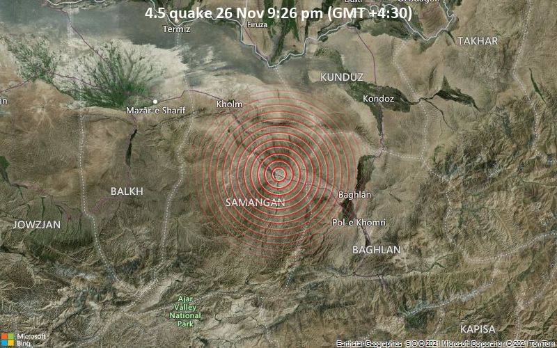 4.5 quake 26 Nov 9:26 pm (GMT +4:30)