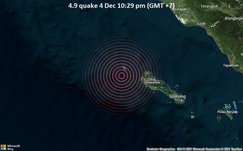 Moderates Erdbeben der Stärke 4.9 - Indonesia: Off West Coast of Northern Sumatra, am Samstag,  4. Dez 2021 um 22:29 Lokalzeit