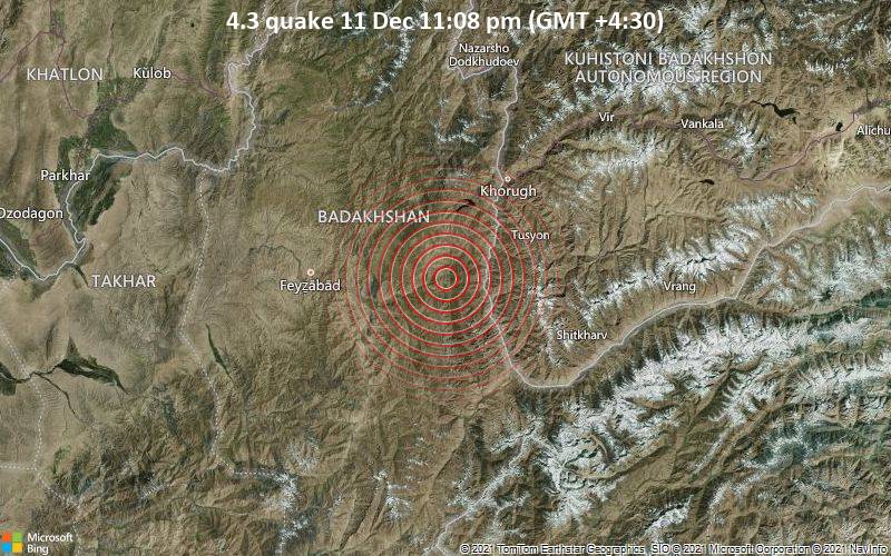 4.3 quake 11 Dec 11:08 pm (GMT +4:30)