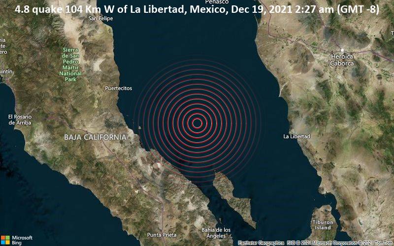 4.8 quake 104 Km W of La Libertad, Mexico, Dec 19, 2021 2:27 am (GMT -8)