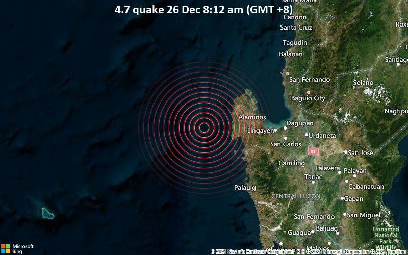 Dagupan Map Via Satellite Moderate Earthquake Of Magnitude 4.7 Just Reported 93 Km West Of Dagupan,  Philippines