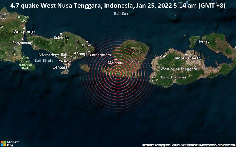 4.7 quake West Nusa Tenggara, Indonesia, Jan 25, 2022 5:14 am (GMT +8)