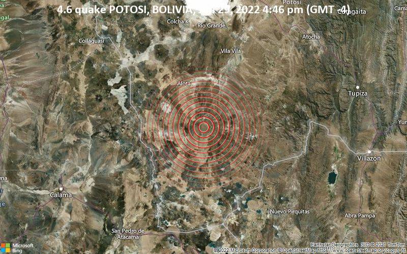 Leichtes Erdbeben der Stärke 4.6 - POTOSI, BOLIVIA, am Samstag, 29. Jan 2022 um 16:46 Lokalzeit