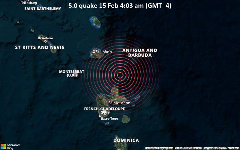 5.0 quake 15 Feb 4:03 am (GMT -4)