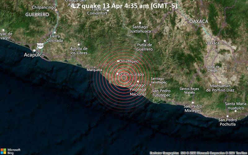 Leichtes Erdbeben der Stärke 4.2 - Mexico: 28 Km Al NOROESTE De PINOTEPA NACIONAL, OAX, am Mittwoch, 13. Apr 2022 um 04:35 Lokalzeit