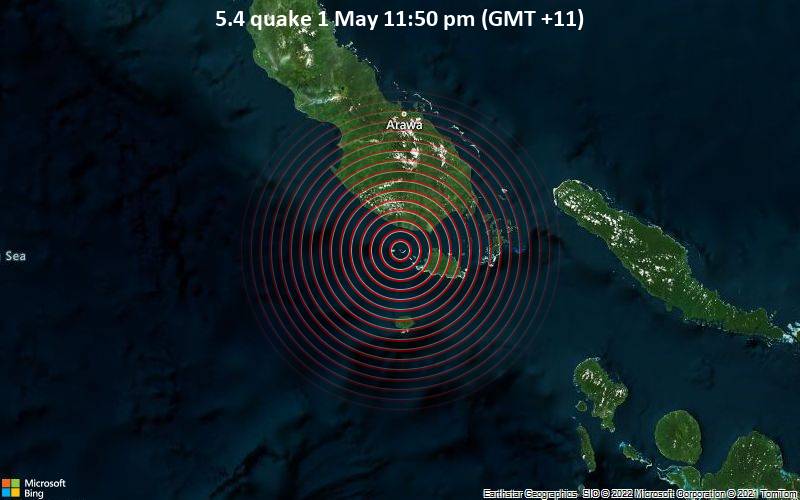 5.4 quake 1 May 11:50 pm (GMT +11)