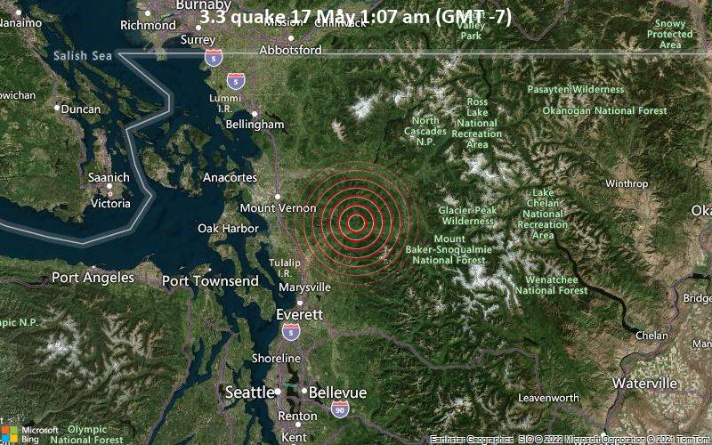 Leichtes Erdbeben der Stärke 3.3 - 37 km nordöstlich von Marysville, Snohomish County, Washington, USA, am Dienstag, 17. Mai 2022 um 01:07 Lokalzeit