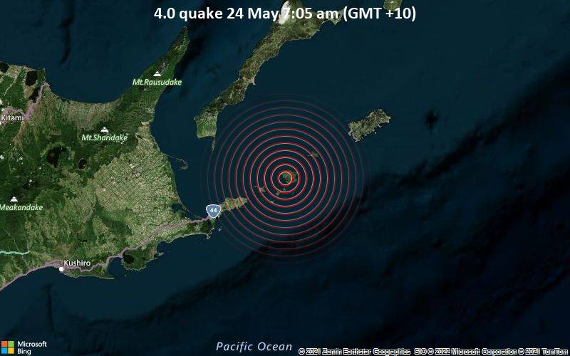 Leichtes Erdbeben der Stärke 4.0 - Sachalin, 47 km nordöstlich von Nemuro, Hokkaido, Japan, am Dienstag, 24. Mai 2022 um 07:05 Lokalzeit