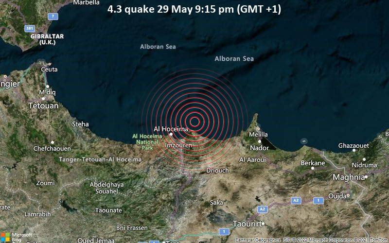Erdbeben der Stärke 4.3 nordöstlich von Al-Hoceima (Tanger-Tetouan-Al Hoceima), Marokko