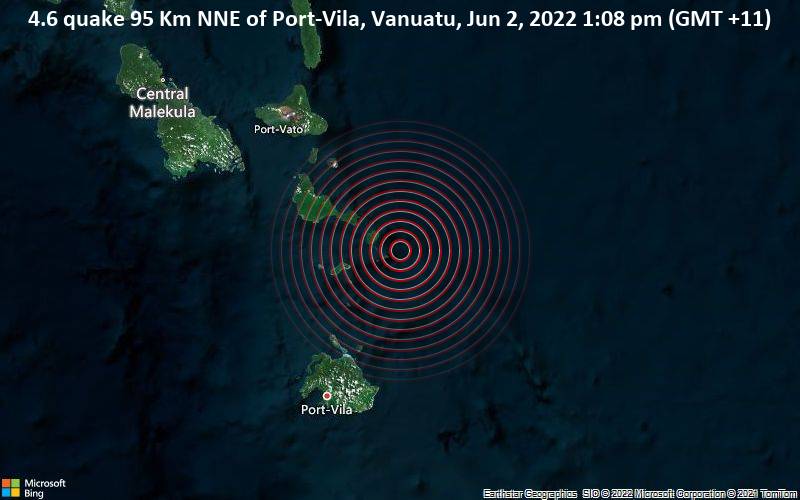 4.6 quake 95 Km NNE of Port-Vila, Vanuatu, Jun 2, 2022 1:08 pm (GMT +11)