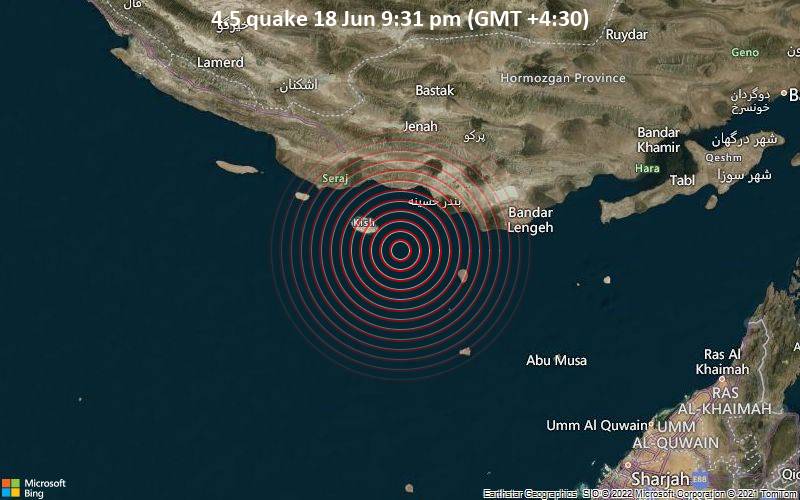 4.5 quake 18 Jun 9:31 pm (GMT +4:30)