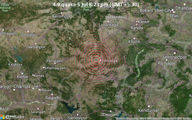 4.9 quake 5 Jul 8:23 pm (GMT +5:30)
