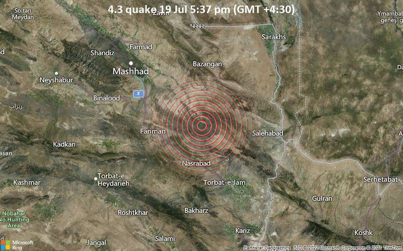 4.3 quake 19 Jul 5:37 pm (GMT +4:30)