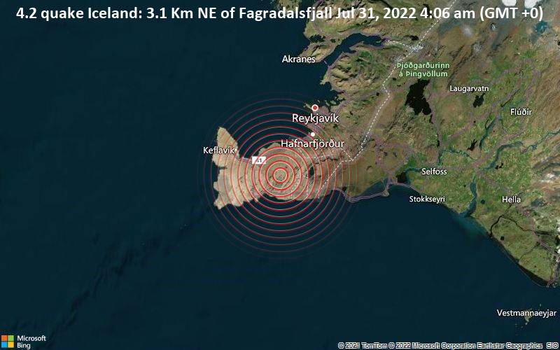 4.2 quake Iceland: 3.1 Km NE of Fagradalsfjall Jul 31, 2022 4:06 am (GMT +0)