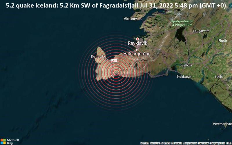 5.2 quake Iceland: 5.2 Km SW of Fagradalsfjall Jul 31, 2022 5:48 pm (GMT +0)