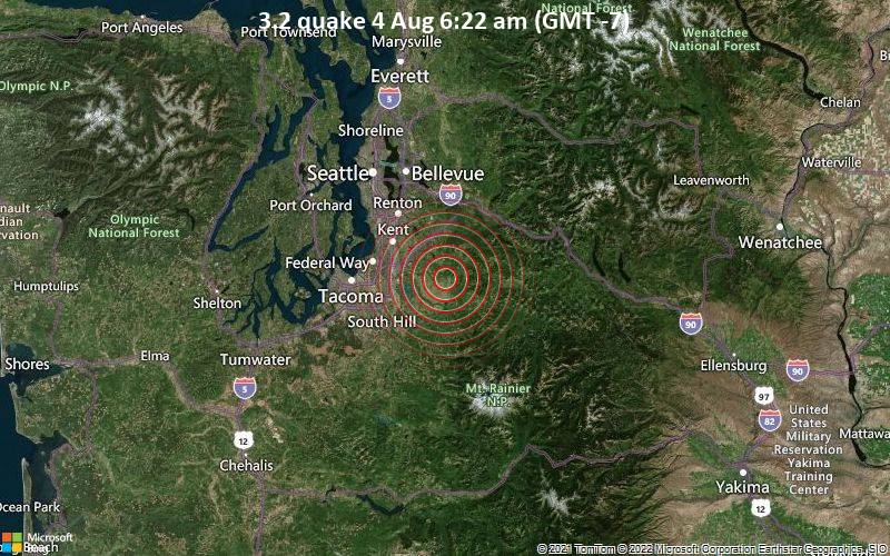 Schwaches Erdbeben Stärke 3.2 - 19 km östlich von Auburn, King County, Washington, USA, am Donnerstag,  4. Aug 2022 um 06:22 Lokalzeit