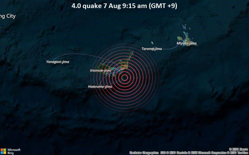 4.0 quake 7 Aug 9:15 am (GMT +9)