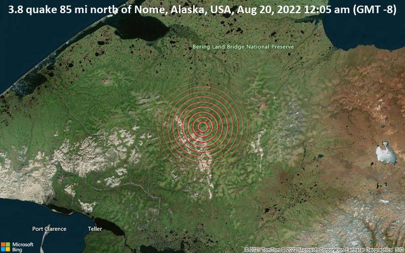 3.8 quake 85 mi north of Nome, Alaska, USA, Aug 20, 2022 12:05 am (GMT -8)