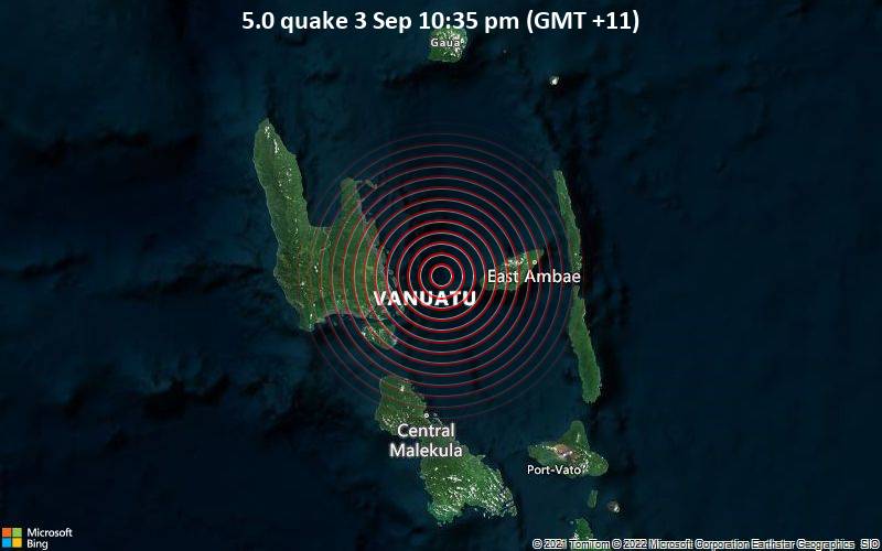 5.0 quake 3 Sep 10:35 pm (GMT +11)