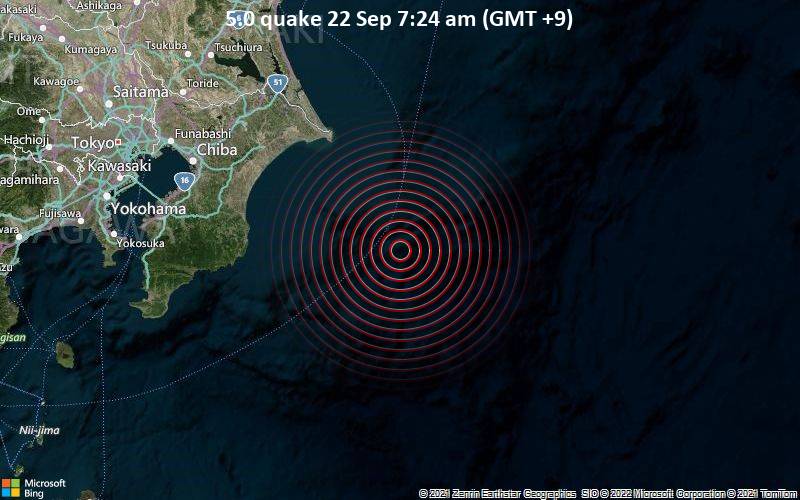 5.0 quake 22 Sep 7:24 am (GMT +9)