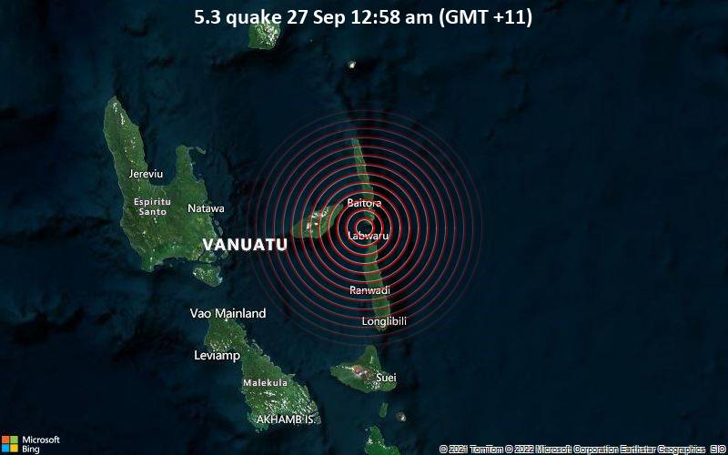 5.3 earthquake Sep 27 00:58 (GMT +11)