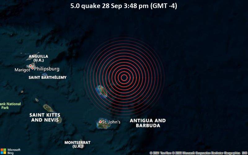 5.0 quake 28 Sep 3:48 pm (GMT -4)
