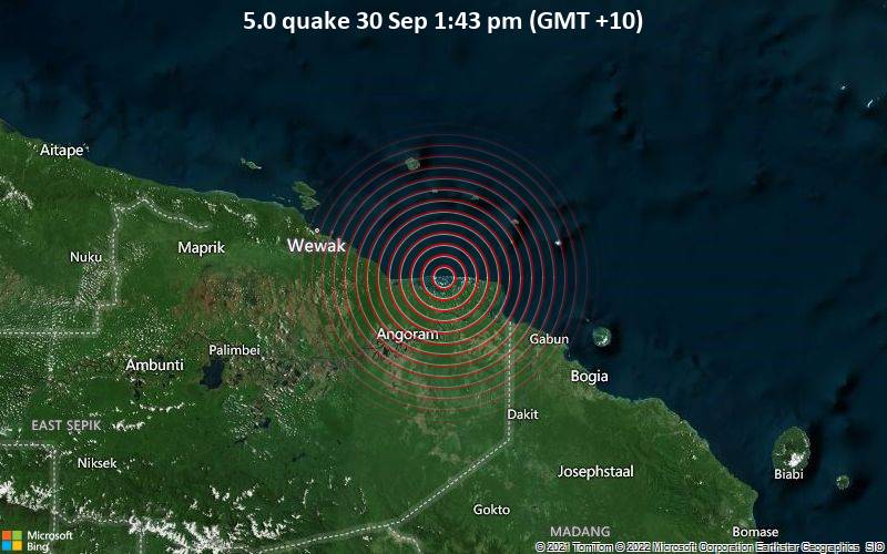 5.0 quake 30 Sep 1:43 pm (GMT +10)