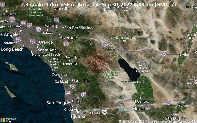 2.3 quake 17km ESE of Anza, CA, Sep 30, 2022 4:48 am (GMT -7)