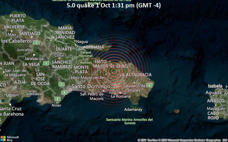 5.0 quake 1 Oct 1:31 pm (GMT -4)