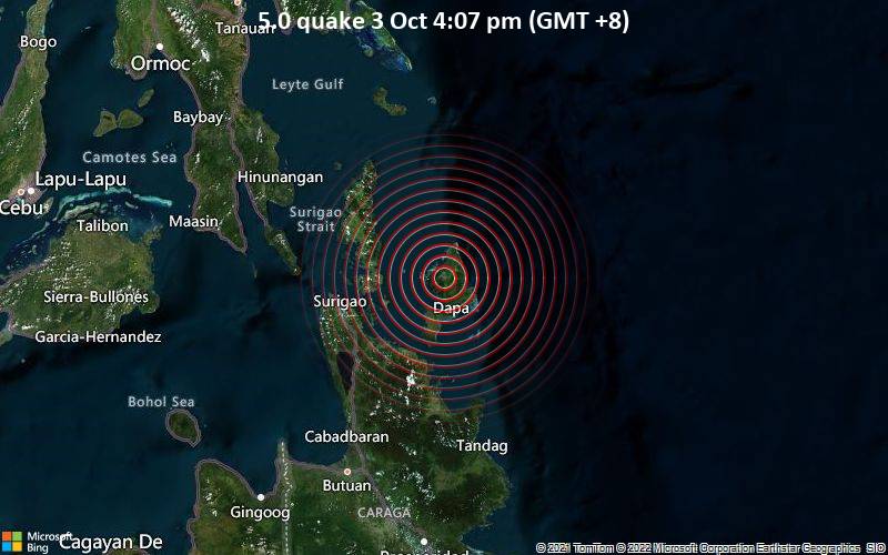 5.0 quake 3 Oct 4:07 pm (GMT +8)