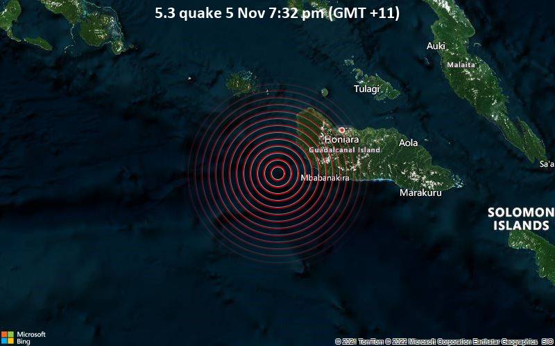 5.3 quake 5 Nov 7:32 pm (GMT +11)
