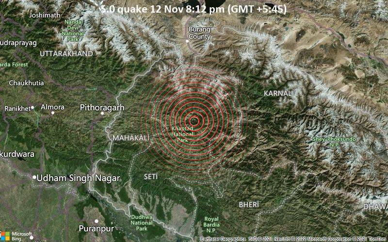 5.0 quake 12 Nov 8:12 pm (GMT +5:45)