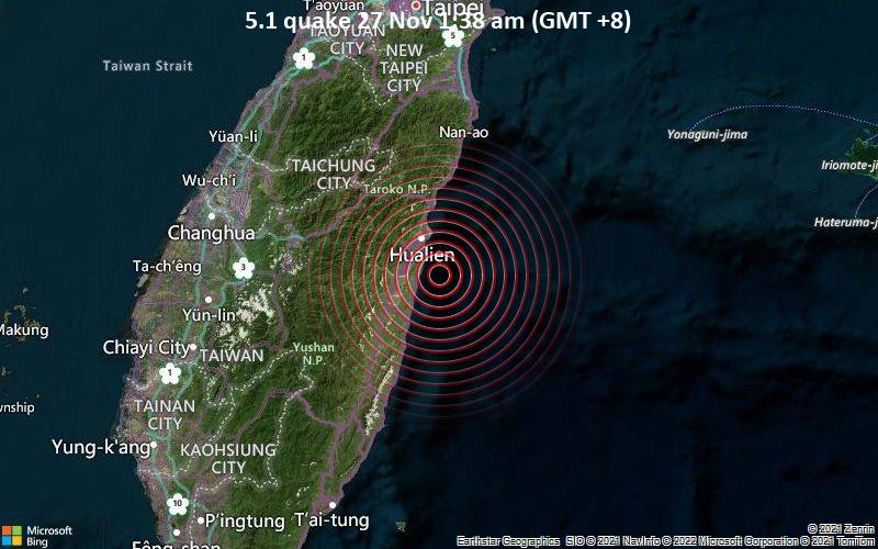 5.1 magnitude earthquake rocks eastern Taiwan with no damage